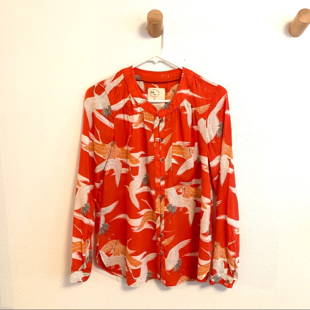 Breezy Crane Print Button Up Shirt